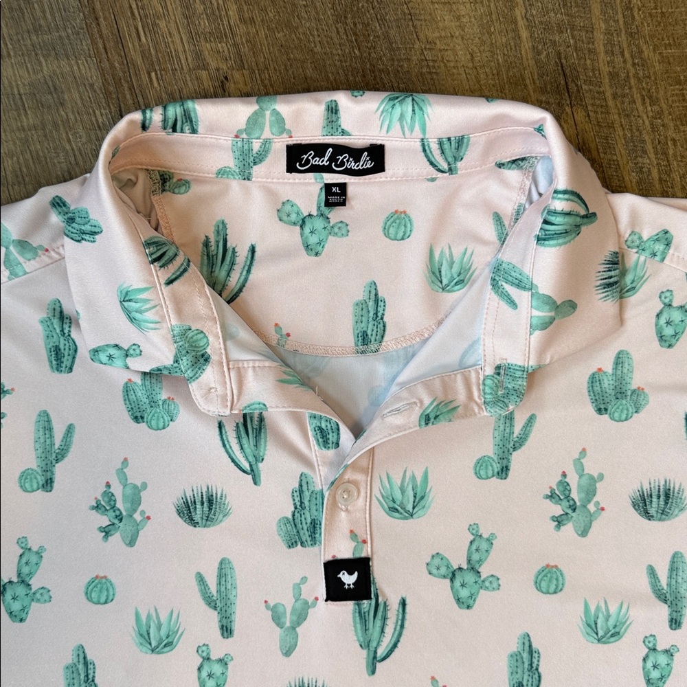 Bad Birdie Men’s Thorn In Your Side Cactus Print Performance Golf Polo Size XL - Picture 2 of 12
